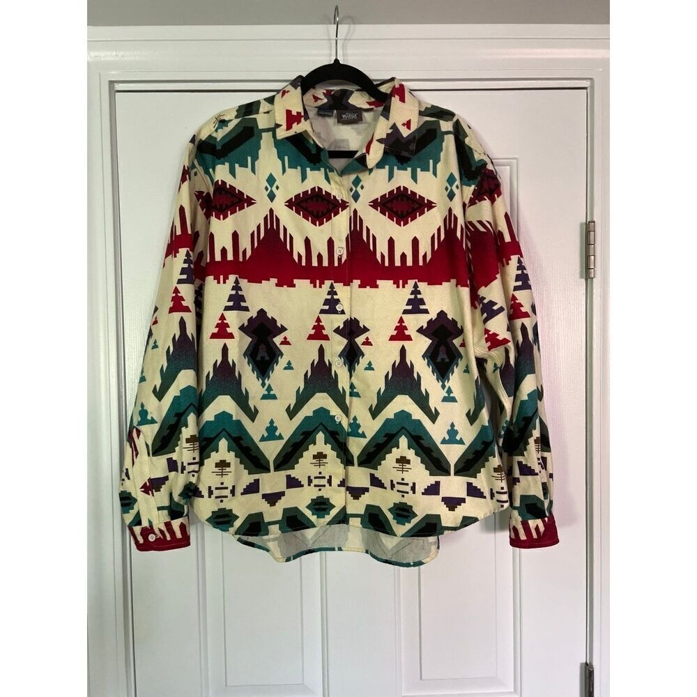 Vintage Woolrich aztec print shirt 100% cotton womens button down multicolor XL
